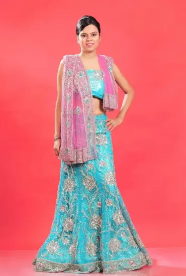 Picture of a line lehenga means,ghagra choli for garbachaniya chol