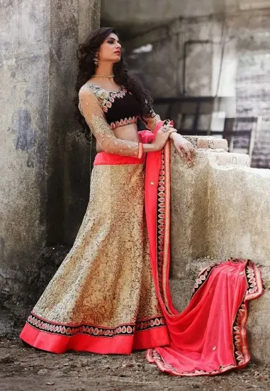 Picture of bollywood party wear designer choli lehenga traditiona,