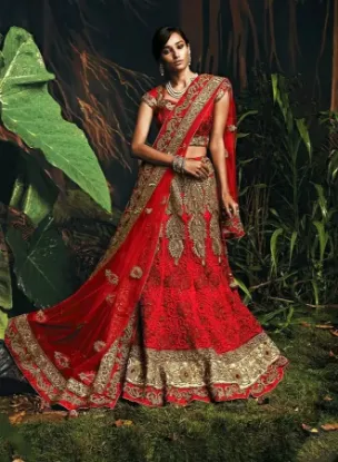 Picture of bridal indian pakistani designer satin lehenga choli du