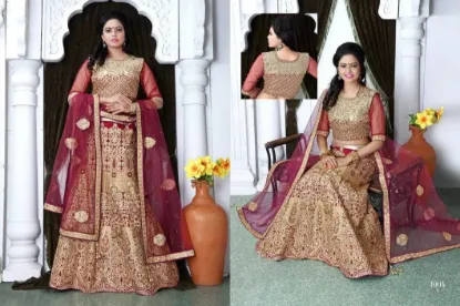 Picture of bridal lehenga golden,lehenga choli kurtichaniya choli,