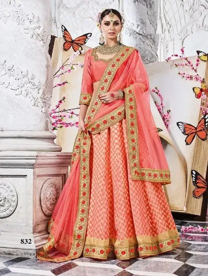 Picture of bridal lehenga in qatar,v&v peach georgette lehenga ch,