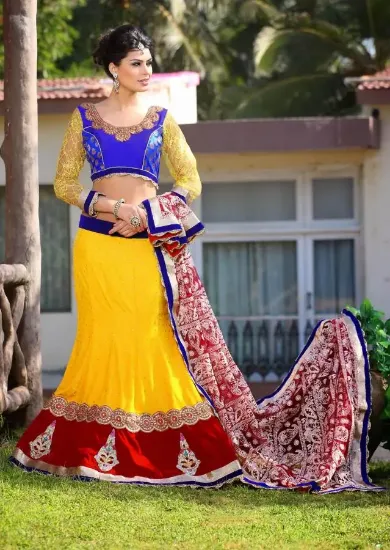 Picture of buy jacquard diwali special blue semi stitched lehenga 