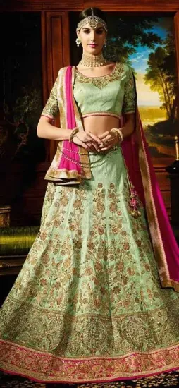 Picture of chaniya choli color combination,lehenga saree greencha,