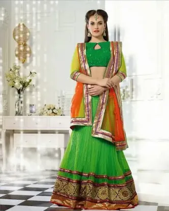 Picture of chaniya choli design with beach dress,lehenga saree in 