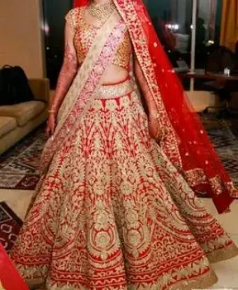 Picture of elegant brown&gold stylish piece ethnic indian lehenga,