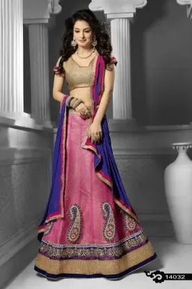 Picture of embroidered circular pink lehenga choli set designer e,