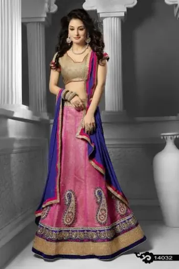 Picture of embroidered circular pink lehenga choli set designer e,