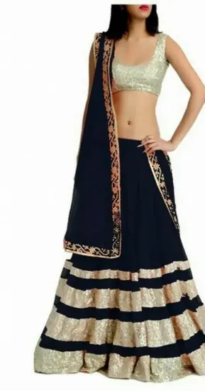 Picture of embroidered silk lehenga in white bridal wedding semi s