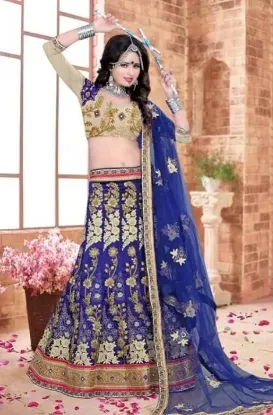 Picture of fancy designer silk lehenga indian festival wedding sea