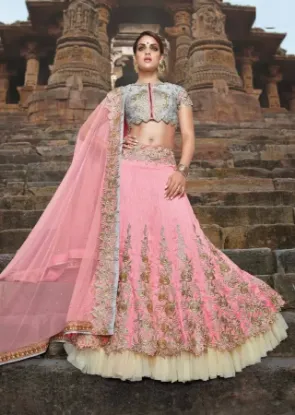 Picture of fuschia chanderi a-line lehenga set,ghagra choli and l,