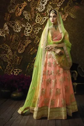 Picture of green embroidered silk lehenga indian bridal wedding p,