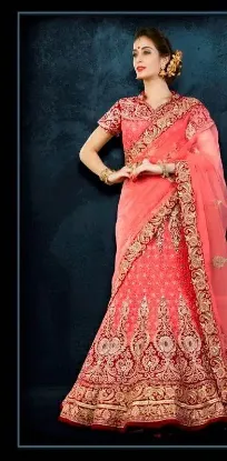 Picture of handmade heavy stone work pink lehenga style jacquard s