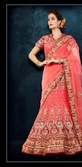 Picture of handmade heavy stone work pink lehenga style jacquard s