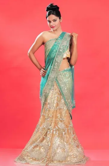 Picture of images of a line lehenga,a girl in ghagra cholichaniya 