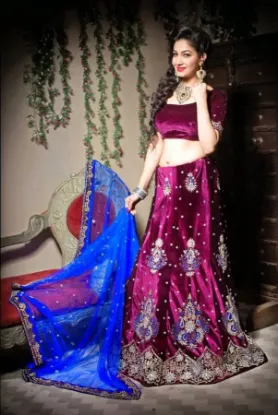 Picture of india bollywood designer wedding cream & pink net lahe,