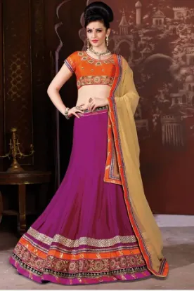 Picture of india bollywood designer wedding cream & red net lahen,