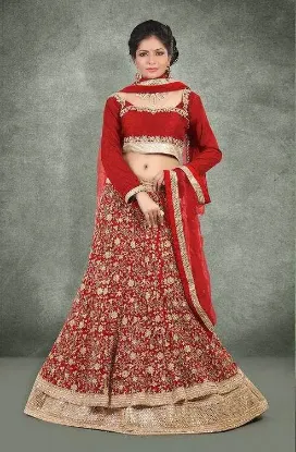 Picture of india bollywood designer wedding cream & red net laheng