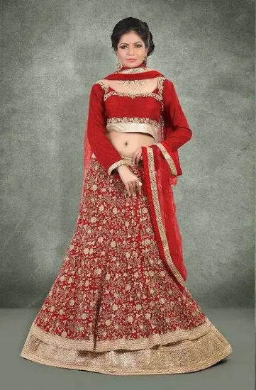 Picture of india bollywood designer wedding cream & red net laheng