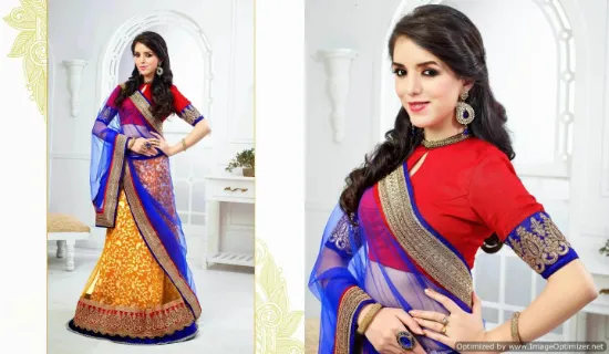 Picture of indian bollywood blue embroider women lehenga choli sem