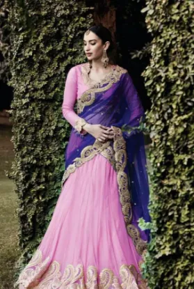 Picture of indian designer net embroidered lehenga wedding ceremon