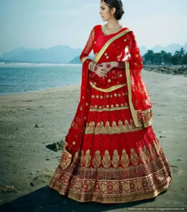 Picture of indian designer net embroidered lehenga wedding ceremon