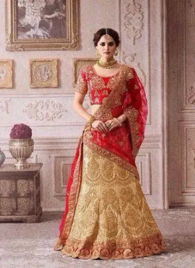 Picture of indian designer wedding party wear lehenga choli green,