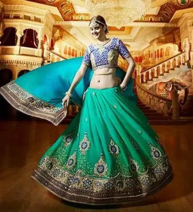 Picture of indian designer wedding party wear lehenga choli orange