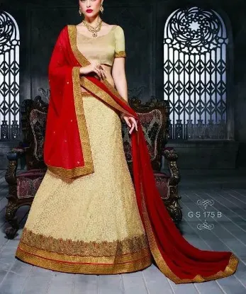 Picture of indian ethnic designer saree blouse lehenga red beige g