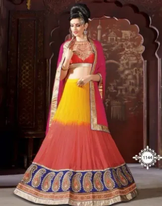 Picture of indian pakistani wedding party wear blue lehenga bridal