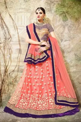 Picture of indian seagreen pink designer embroidered bollywood ne,