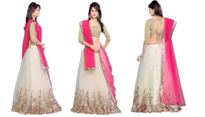 Picture of indian stylish designer bollywood party white lehenga ,