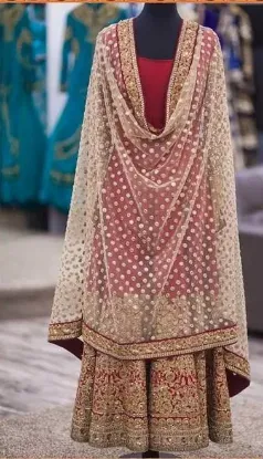 Picture of indian wedding reception hand work bridal lehenga chol,