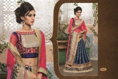 Picture of lehenga set leheriya print georgette sky blue orange c,