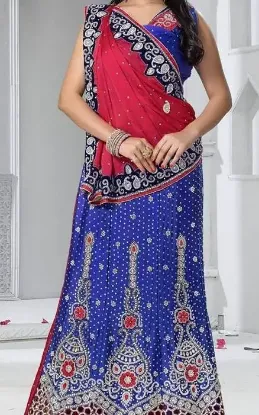 Picture of modest maxi gown bridal wedding blue lehenga choli indi