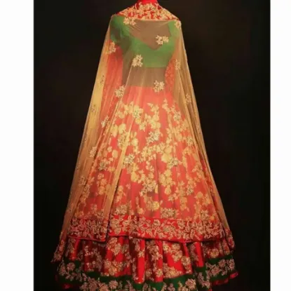 Picture of modest maxi gown listing orange and yellow indian bandh