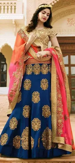 Picture of navy blue butti work full embroidery work ethnic weddin