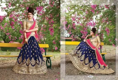 Picture of navy blue floral embroidery ethnic wedding festive velv