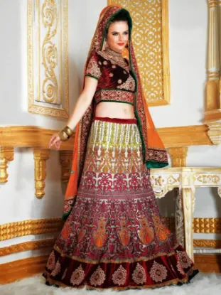 Picture of net lehenga ki design,lehenga with long blousechaniya c