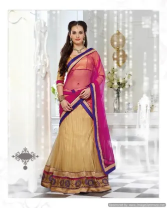 Picture of net lehenga style saree with blouse,3 in 1 lehengachani