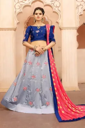 Picture of party wear blue lehenga,velvet lehenga choli bridalchan