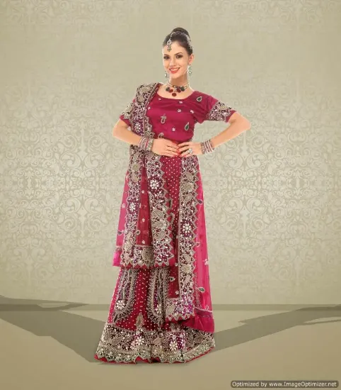 Picture of party wear ethnic pakistani indian bridal lehenga chol,