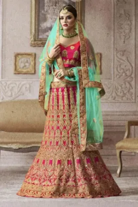 Picture of party wear lehenga designs 2024,green velvet lehenga on