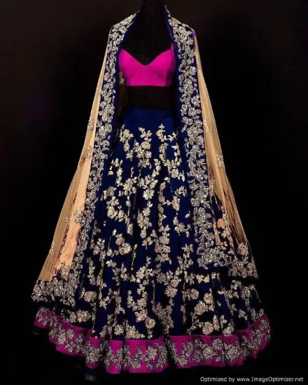 Picture of party wear lehenga saree with beach dress,velvet leheng