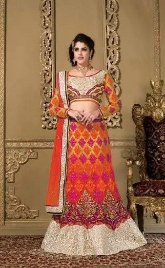 Picture of party wear lehenga with long shirts,rani velvet lehenga