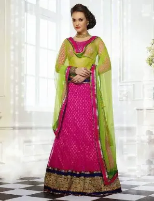 Picture of peach bollywood ethnic designer wedding semi stitched b