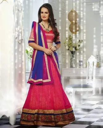 Picture of red bollywood indian designer wedding semi stitched bri