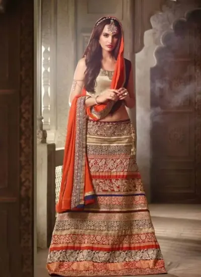 Picture of red indian designer lehenga choli banglory silk lengha,