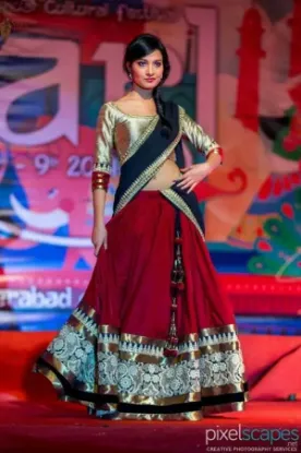 Picture of red velvet bridal lehenga,ghagra choli long blouse des,