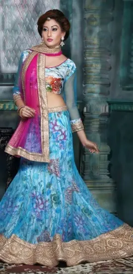 Picture of silk lehenga with crop topchaniya choli,choli,lehenga,b