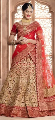 Picture of taffeta silk fabric lehenga choli indian designer weddi